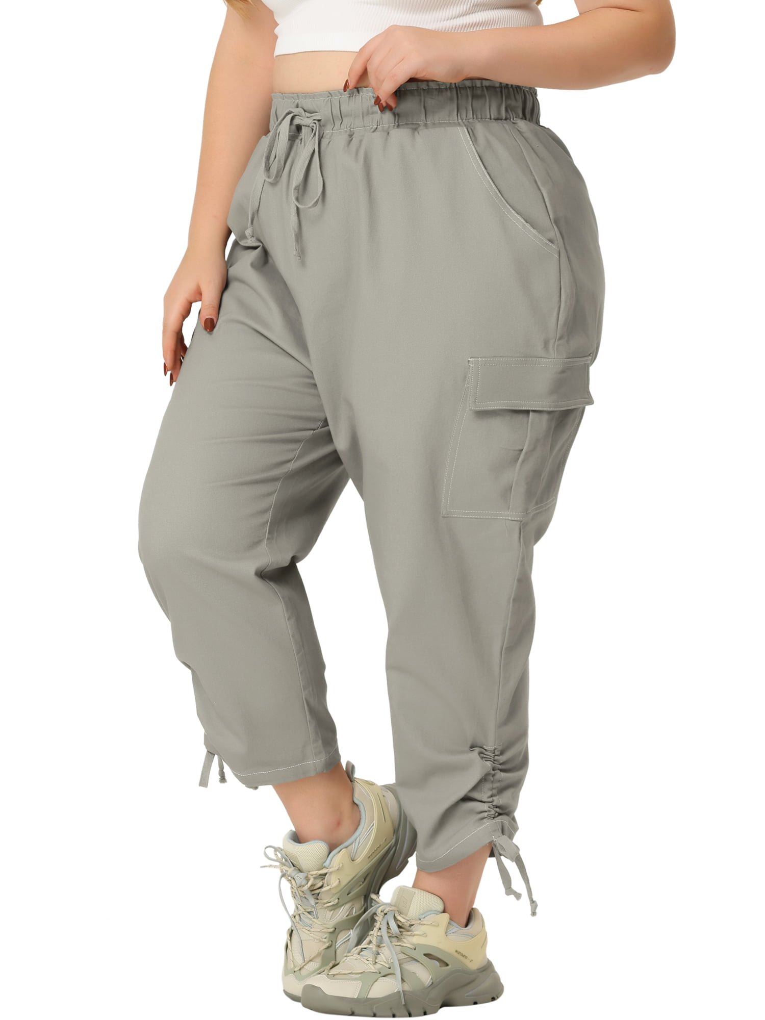 Agnes Orinda Women's Plus Size Drawstring Elastic Waist Cargo Pants with  Pockets Black 4X