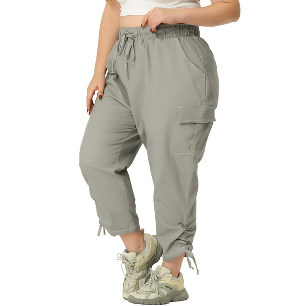 Agnes Orinda Women's Plus Size Drawstring Elastic Waist Stacked Cargo Pants  