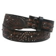 thumbnail image 4 of 1 1/2" Snap On Embossed Vintage Cowhide Full Grain Leather Floral Rivet Perforated Casual Belt, 4 of 5