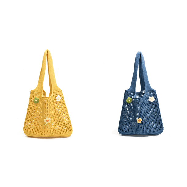 Bolso Mano Tejido para Mujer Hombro Con Flores A La Playa Verano () Amarillo