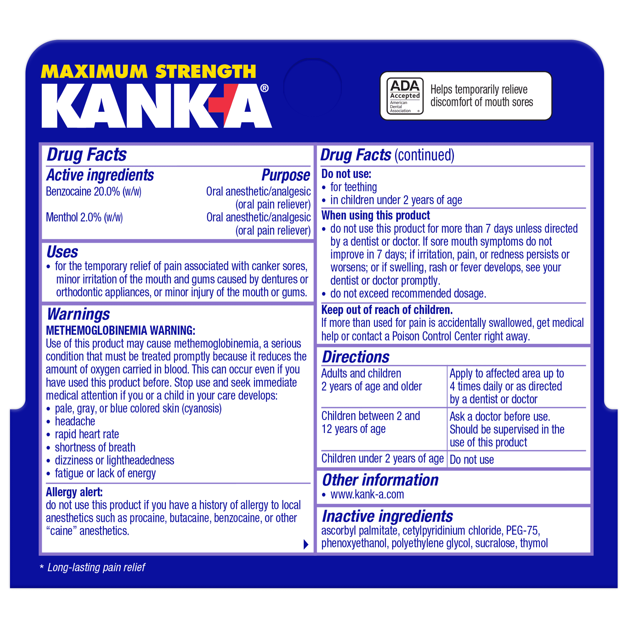 Kank-A Triple Action Maximum Strength Canker Sore Gel, Benzocaine Mint Flavor, 0.42 oz