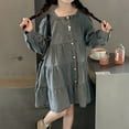thumbnail image 2 of Mercatoo Girls Square Collar Denim Dress Button Down Long Sleeve Loose 𝐅lowy Knee Length Swing Dress for 4 to 14 Years Girl Dresses, 2 of 5