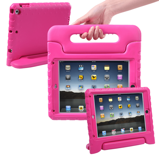 HDE iPad Air Bumper Cas pour les Enfants Résistant aux Chocs Dur Couvercle Poignée Stand avec Protecteur d'Écran Intégré pour Apple iPad Air 1 (Rose Chaud)