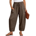 thumbnail image 6 of Only Moment Boho Style Linen Pants Women Wide Leg Pants Woman 2026 Summer Casual High Waisted Barrel Lounge Flowy Cropped Beach Work Trousers Brown,L, 6 of 9