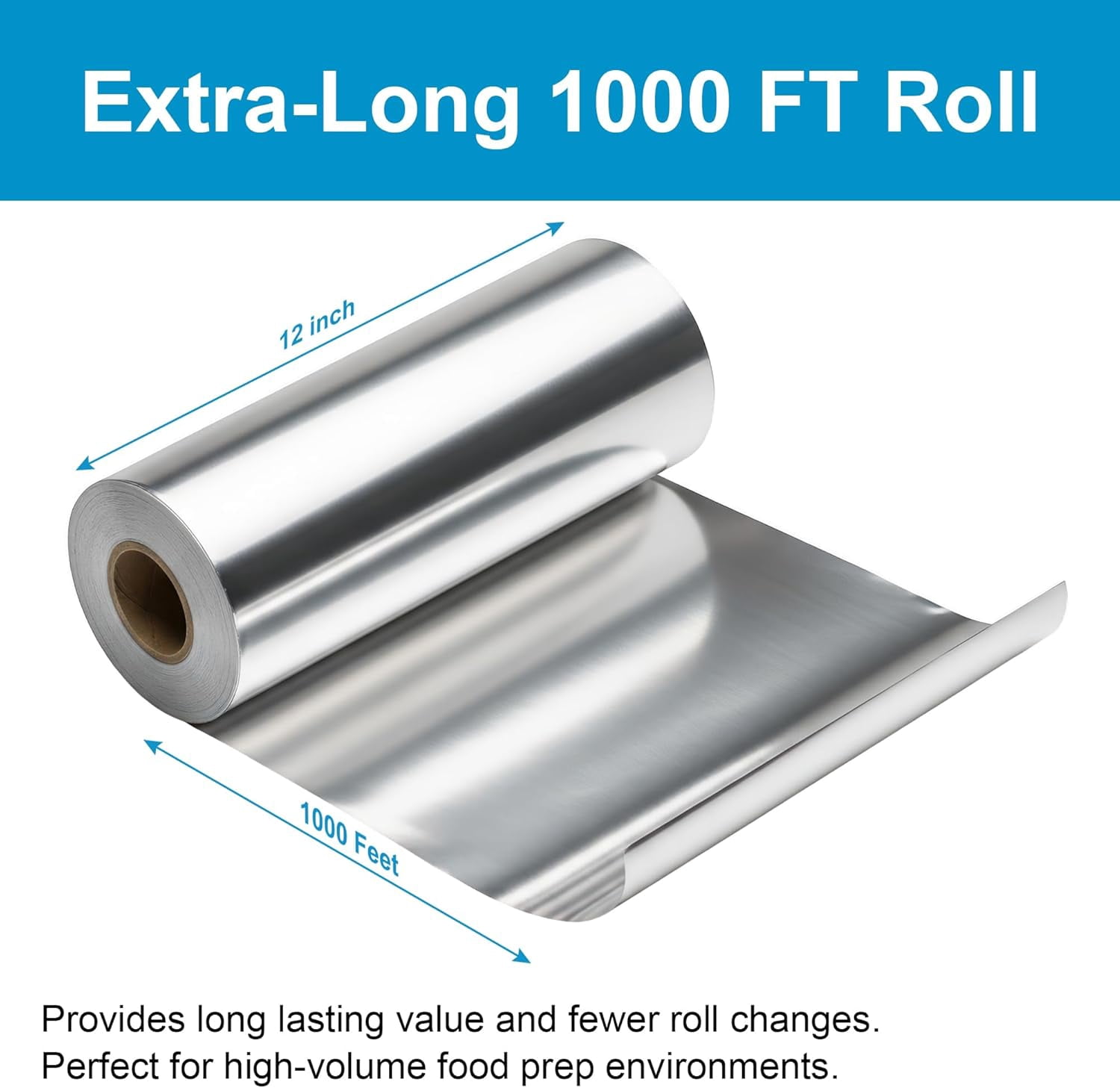 PAMI Aluminum Foil Roll, Extra Long Standard Aluminum Foil for Food Storage, Cooking, Baking & Grilling, Durable Food Grade Foil for Home & Commercial Use (18'' x 1000 Ft)