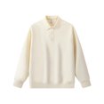 thumbnail image 1 of Autumn/Winter Heavyweight Piqué Cotton Polo Neck Sweatshirt, Loose Fit, Solid Color, Couple Style, Turn-Down Collar, Long Sleeve, 1 of 4