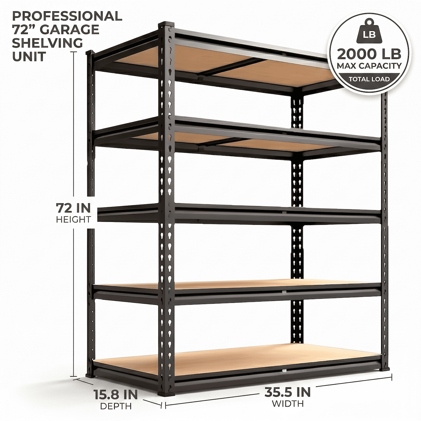 UBERLYFE Heavy Duty Metal Storage Shelving Unit for Garage, 72" H x 36" W x 16" D, 2000LBs 5 Tier Adjustable Metal Storage Rack for Warehouse Pantry Closet