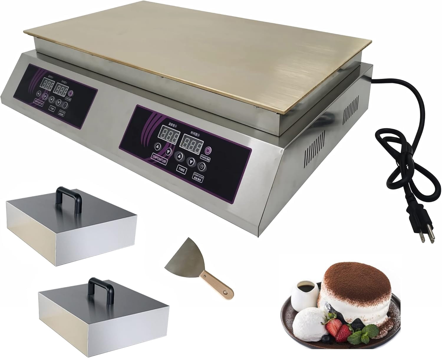 Dual Station Waffle Griddle Countertop Souffle Making Machine Non-Stick Muffin Baker Pancake Maker 110V 26.3*13.8 Inch