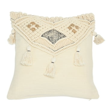 Bloomingville Hand-Woven Cotton and Jute Macramé Pillow with Tassels