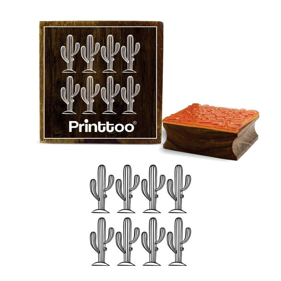 Printtoo Cartoon Cactus Tree Scrap-Booking Square Wooden Rubber Stamp Craft Stamps-5 x 5 Inches