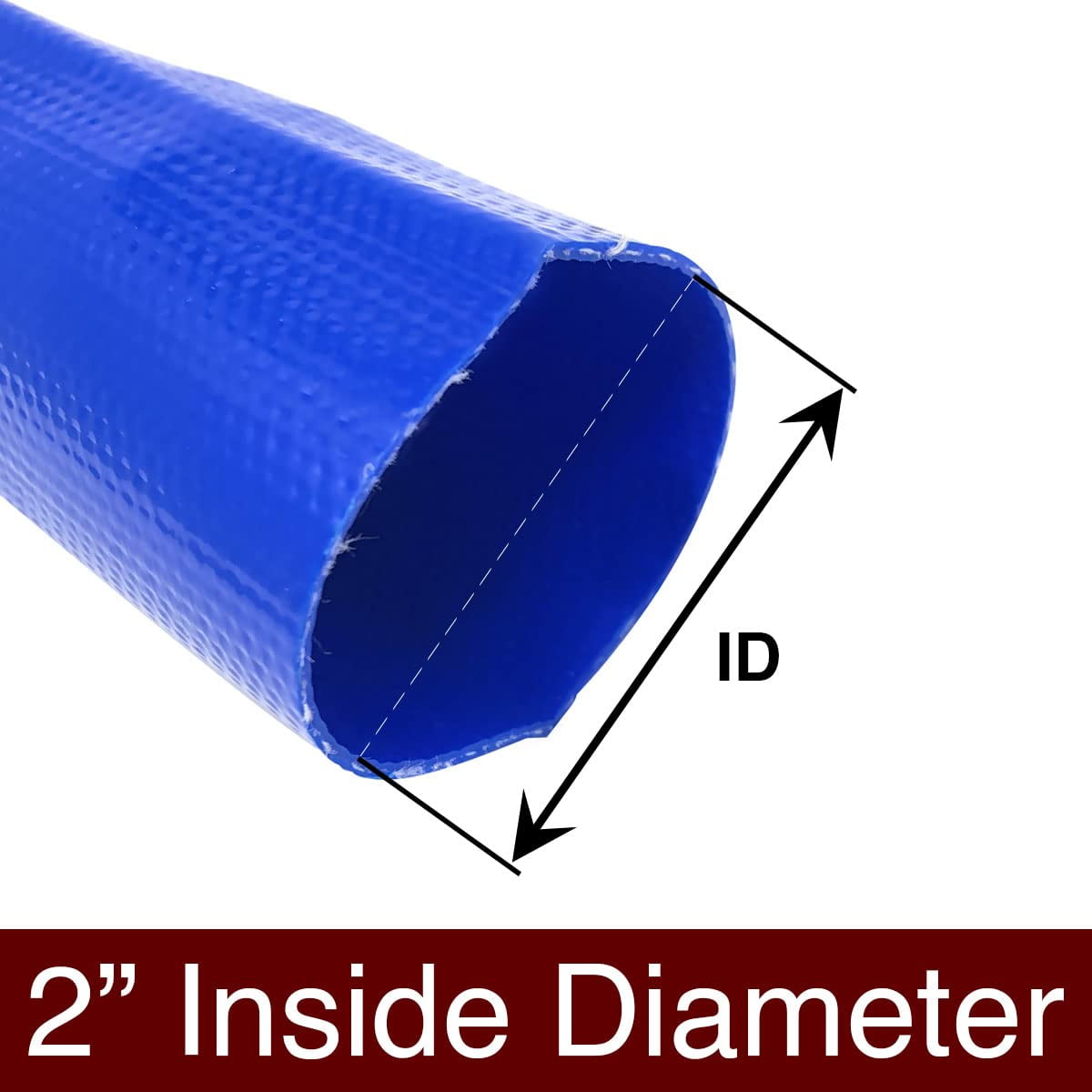 Gloxco 2" x 50′ Blue Lay Flat PVC Discharge Hose Assembly with Aluminum Pin Lug Fittings