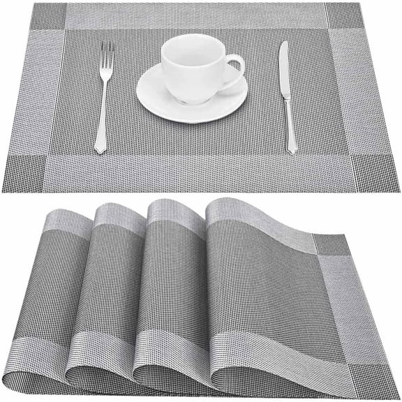 Placemats Set of 4 Coasters and 4 Faux Leather Place mats, Heat-Resistant Placemat 17x14.2in, Premium Non-Slip Washable Round PU Dinning Table Mat-Pink