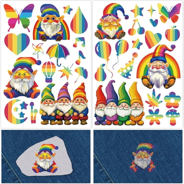 2 Styles Gnome Water Soluble Embroidery Stabilizers Patterns Rainbow Stick and Stitch Patches Paper Wash Away Drawing Transfers Sketch for Embroidery Hand Sewing Lover Beginners