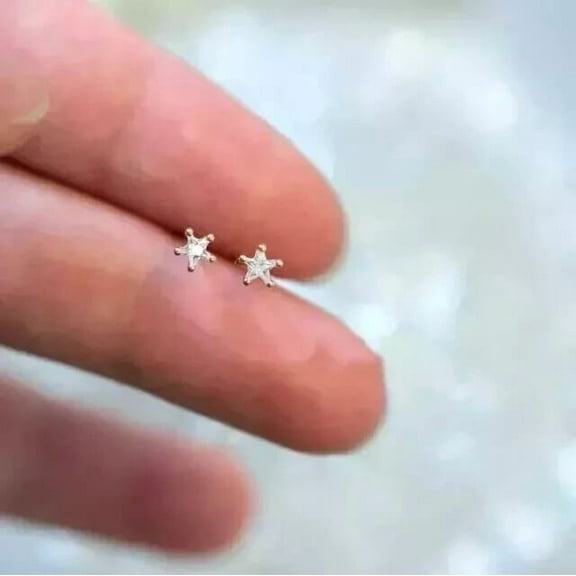 1Ct Round Cut Simulated Diamond Star Stud Earrings 14k Yellow Gold Plated Over