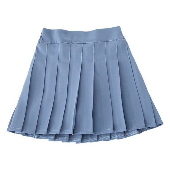 YONGHS Kids Girls Pleated Skirt High Waist Tennis Skater School Uniform A-Line Mini Skirt with Safety Shorts Light Blue 6-7