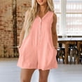 thumbnail image 2 of Diufon Plus Size Rompers for Women Summer Sleeveless Solid Color Button V Neck Wide Leg Shorts Jumpsuits, 2 of 8