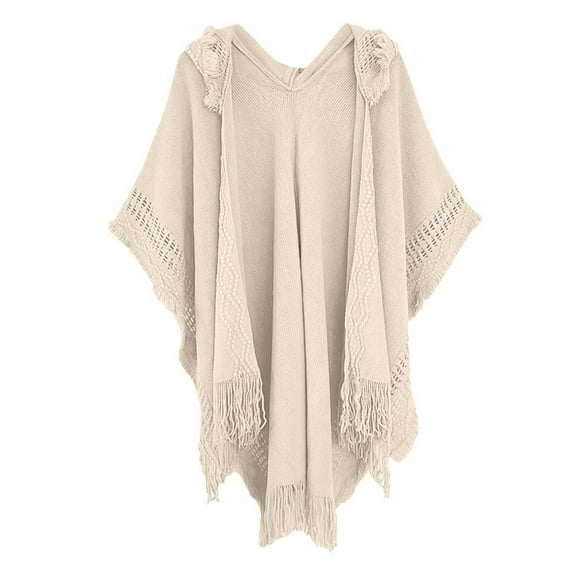 Breezora Crochet Poncho for Women Hooded Cape with Fringe Knit Pattern Warm Boho Chic Lace Up Winter Cover Up Shawl