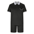 thumbnail image 3 of Cameland Two Piece Short Outfits Men Color Block Tracksuits Sport Summer Short Sleeve and Shorts Set for Men, 3 of 5