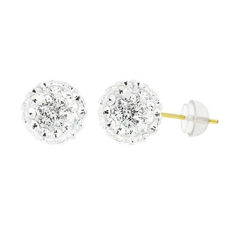 Discount Austrian Crystal Earring - 14k Yellow Gold Womens 8mm White Austrian Crystal Ball Studs Earrings
