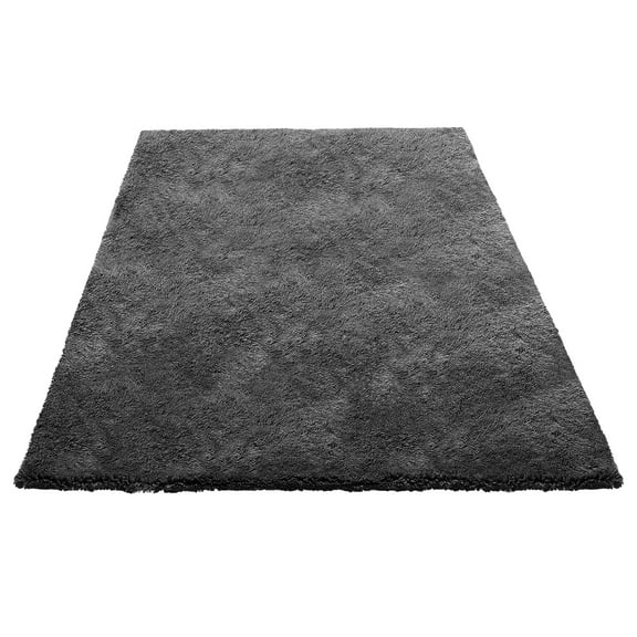 KFFKFF Indoor Plush Area Rugs, 5 x 8 ft Soft Shag Carpet, Furry Area Rugs for Living Room, Bedroom, Sunroom, Modern Home Decoration, Non-Shedding, Non-Woven, Anti-Slip, Dark Gray