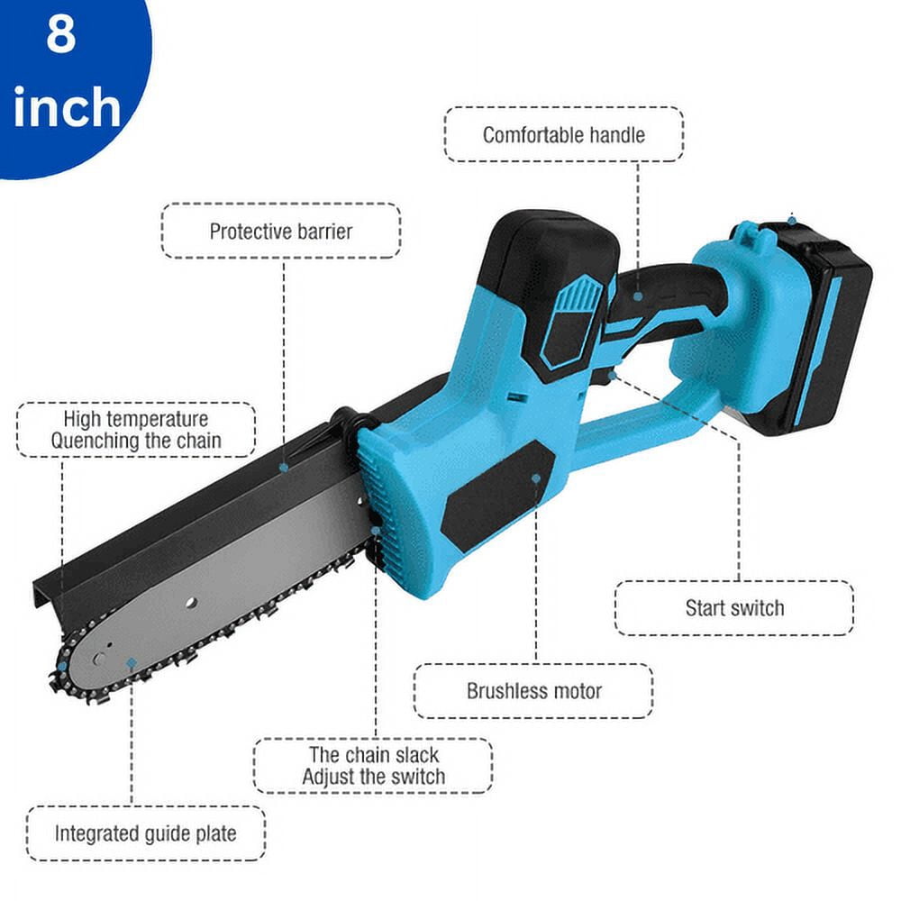 8 inch Mini Chainsaw, Portable Cordless Power Chain Saws with 2 Rechargeable Battery, Handheld Pruning Shears Chainsaw for Tree Branches Wood Cutting, Courtyard, Garden