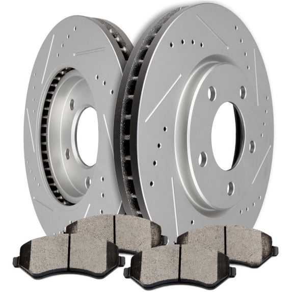 Front Brake Discs Rotors & Ceramic Pads For Chrysler Dodge Drilled