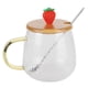 thumbnail image 1 of Taza linda de vidrio de borosilicato de 400 ml, taza resistente al calor con cuchara de acero inoxidable, tapa de bambú (fresa), 1 of 8