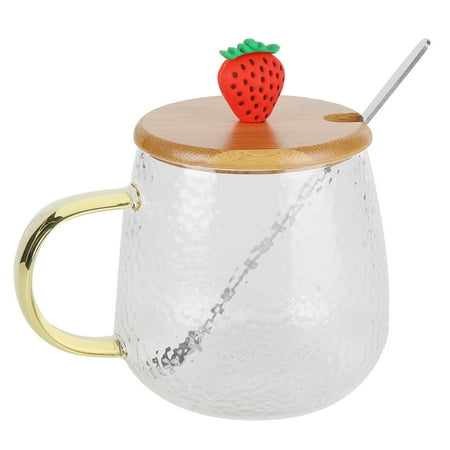 

400ml Cute High Borosilicate Glass Cup Heat‑Resistant Mug with Stainless Steel Spoon Bamboo LidStrawberry