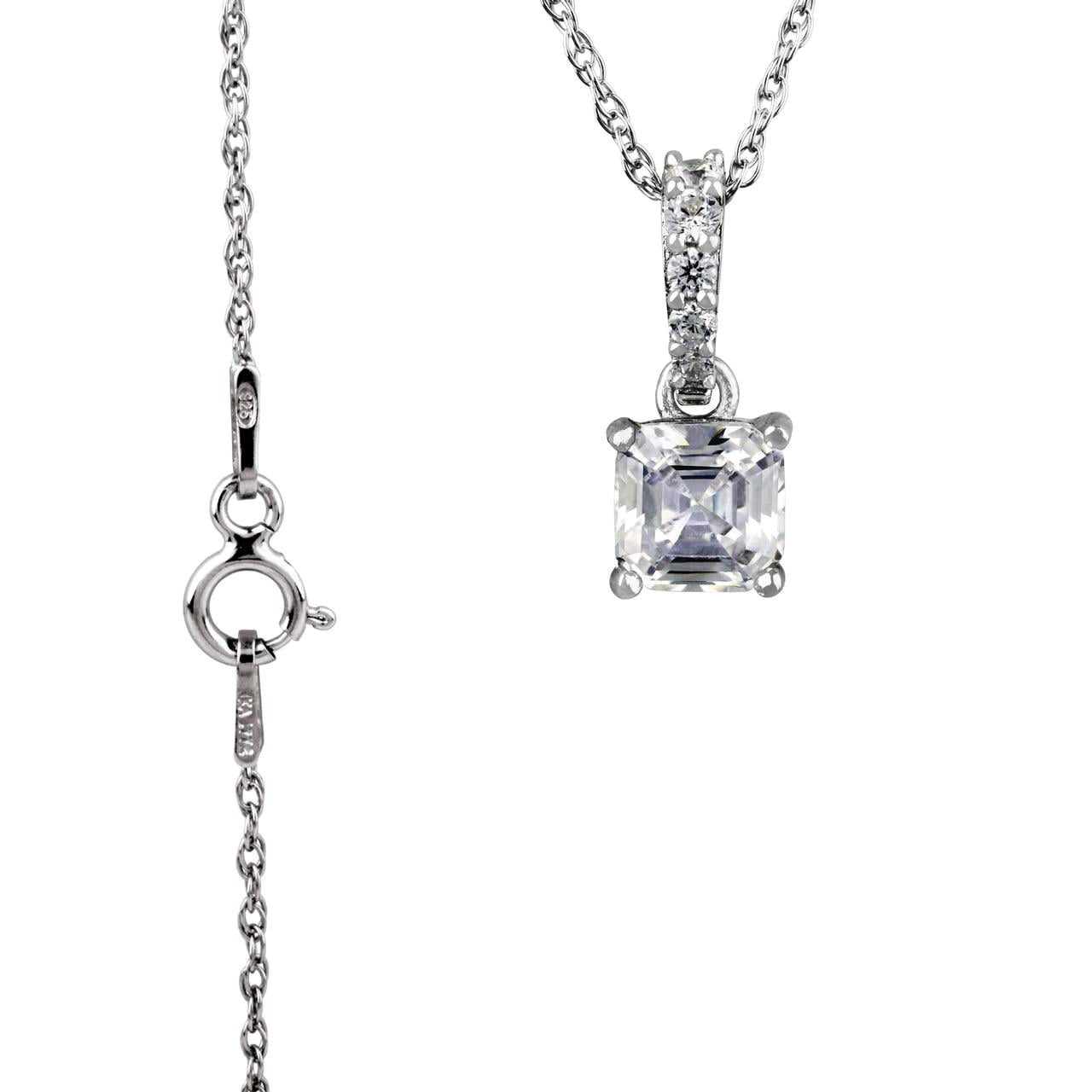 Brilliance Fine Jewelry Women's Square Simulated Diamond Necklace in Sterling Silver