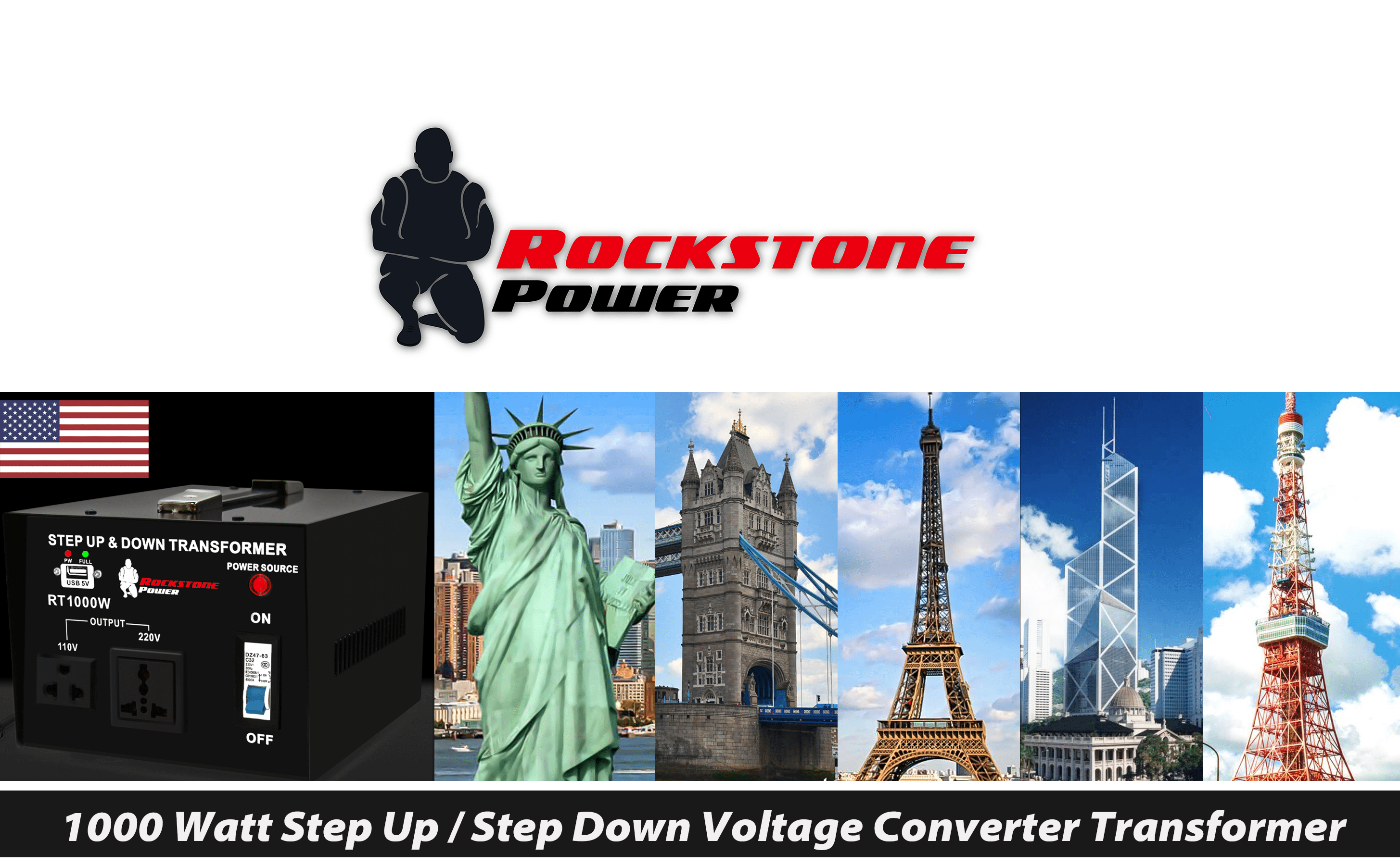 ROCKSTONE POWER 1000W Step Up/Down Voltage Converter Transformer 110V/220V – 3-Year Warranty