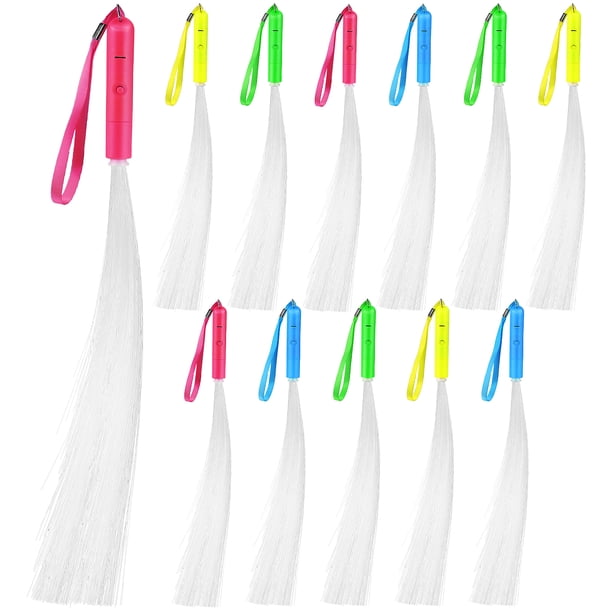 12 varitas de luz de fibra óptica con luces LED intermitentes de colores con correa para fiestas, conciertos, festivales de música.