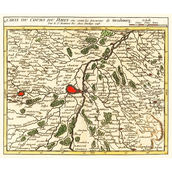 Historic Map - Rhine River Grand Est Region France - Robert 1748 - Vintage Wall Art