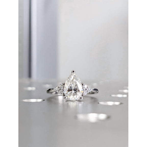 2Ct Pear Cut Lab Created Diamond Engagement Ring 14K White Gold Plated