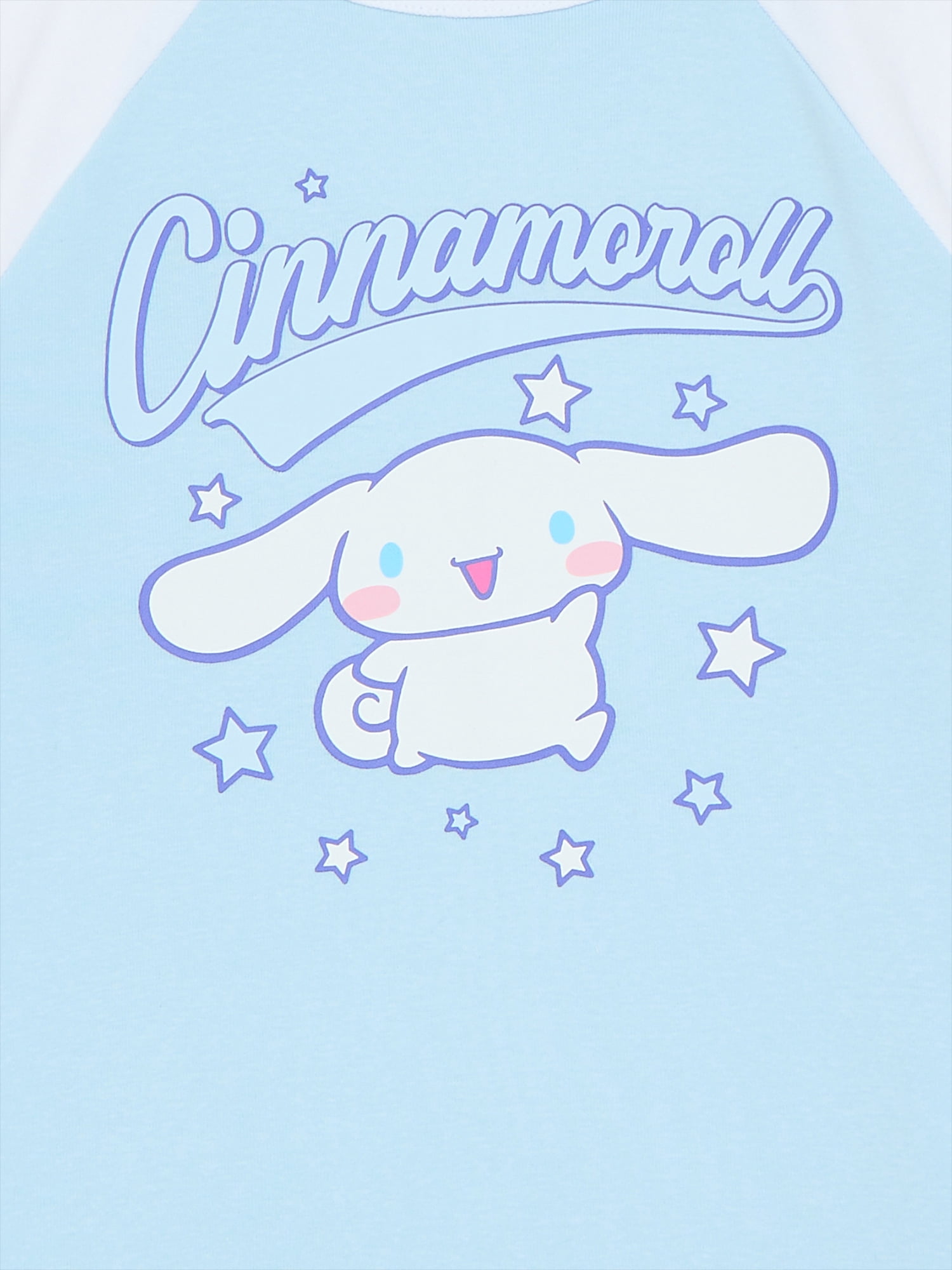 Sanrio Cinnamoroll Girls Raglan Graphic Tee with Short Sleeves, Sizes 4-16