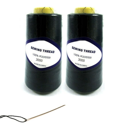 2 Black Sewing Machine Thread Spool 6000 Yards Polyester Upholstery Leather