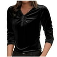 thumbnail image 2 of Spring Tops for Women Homenesgenics Clothes under $5.00 Women's V-Neck Gold Velvet inner Layer and Outer Layer Bottom Shirt Long Sleeve/Black XXL, 2 of 5