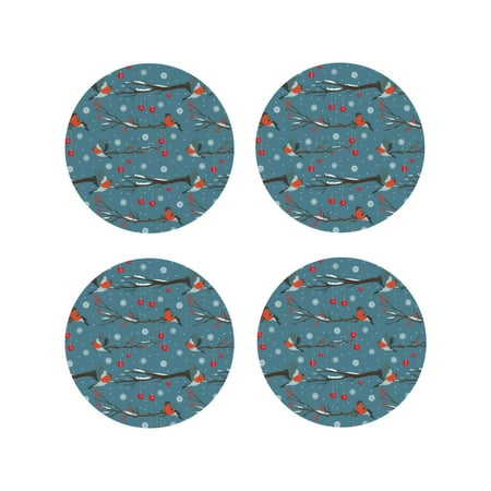 

Tideii Bullfinches Branches And Balls for Leather Coasters 4 Pieces Anti-fouling and Anti-scalding Decorative Coasters Suitable for Restaurants Kitchens Coffee Shops-Round Shape
