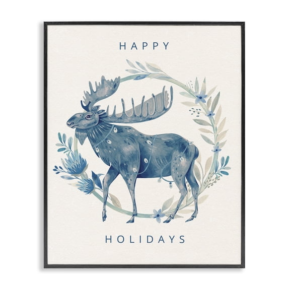 Stupell Industries Holiday Greeting with Moose Animals Painting Black Framed Art Print Wall Art, 11 x 14