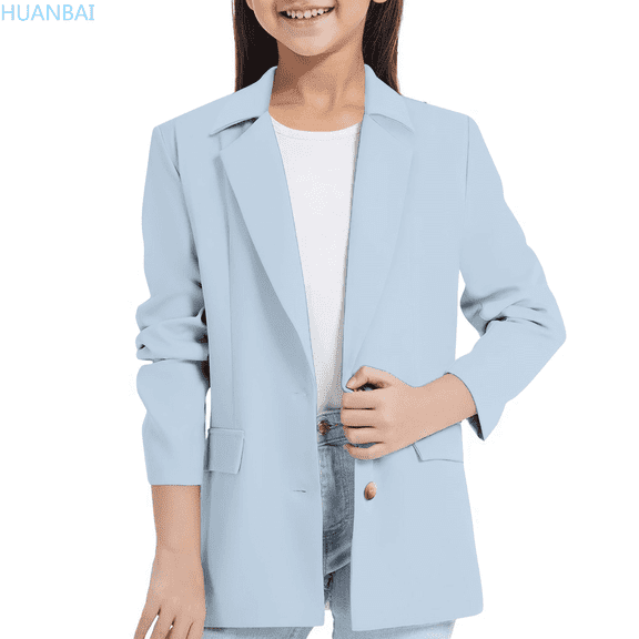 HUANBAI Girls Blazer Jacket with Inner Pocket Long Sleeve Notched Collar/Lapel Collar Open Front Casual Kids s Suit 6-7