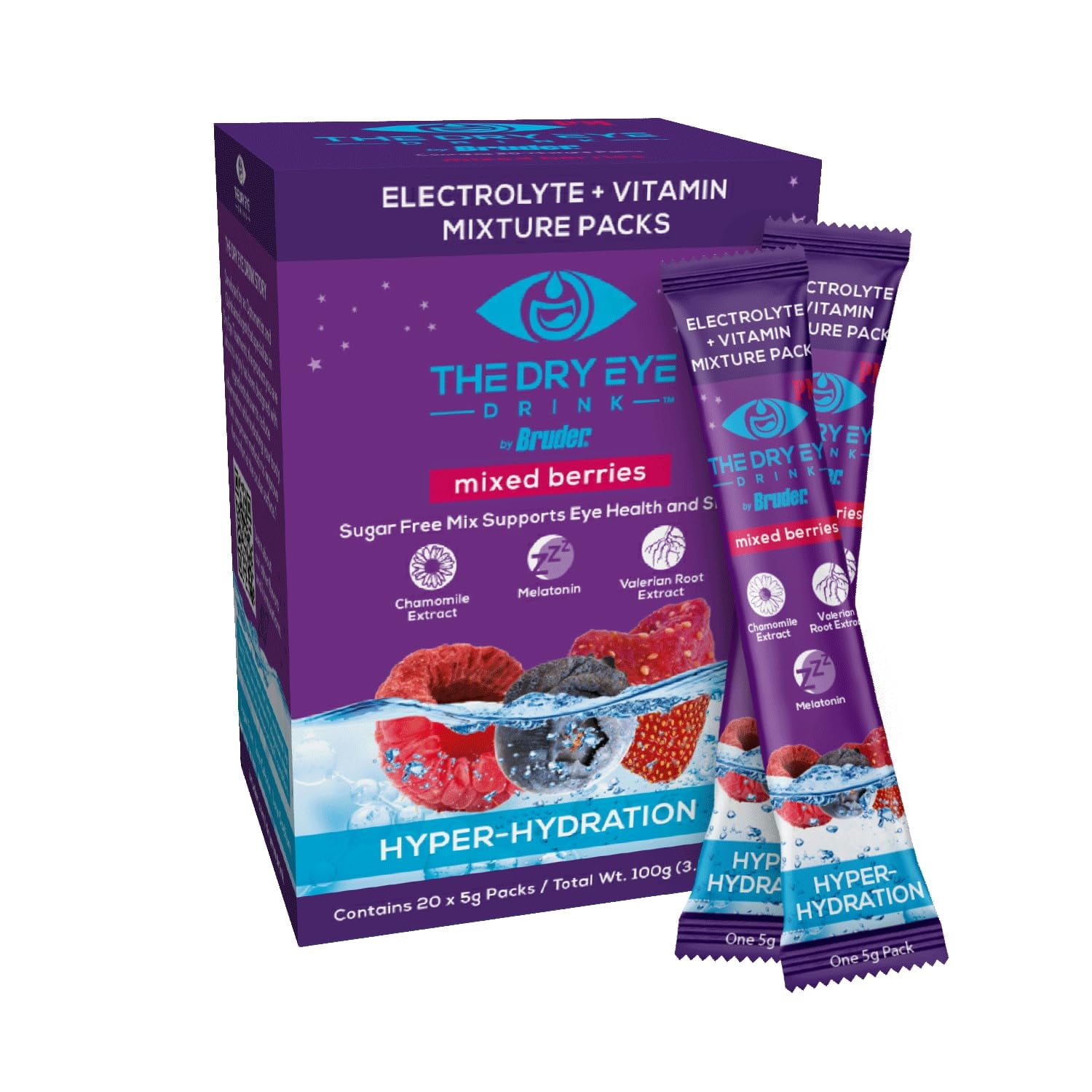 Night Time Mixed Berry Flavor l Ultimate Hydration for Dry Eyes l Sugar-Free Electrolyte Powder Packets l Help Deep and Relaxing Night time Sleep l 5g x 20 Packets