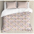 thumbnail image 1 of Spring King Size Duvet Cover Set, Graphic Stylized Flowers as Daisies and Tulips with Stems and Leaves Illustration, Decorative 3 Piece Bedding Set with 2 Pillow Shams, Multicolor, by Ambesonne, 1 of 3
