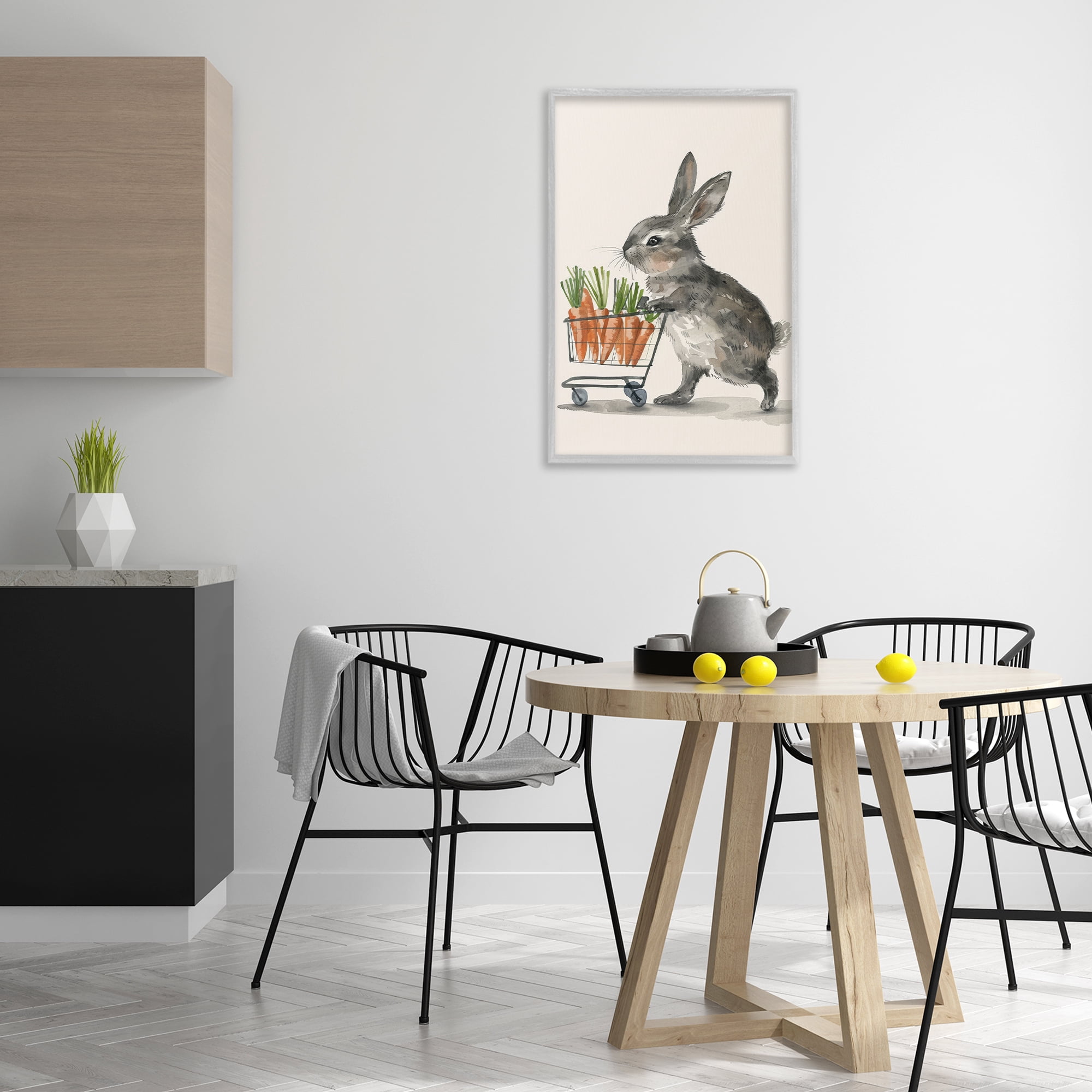 Bunny with Carrots Gray Framed Giclee Art, 20 x 30