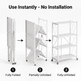 thumbnail image 3 of 4-Tier Foldable Metal Storage Shelves, No-Assembly Folding Frame and Rolling Storage Rack for Kitchen, Pantry, Garage and Basement, White, 3 of 9