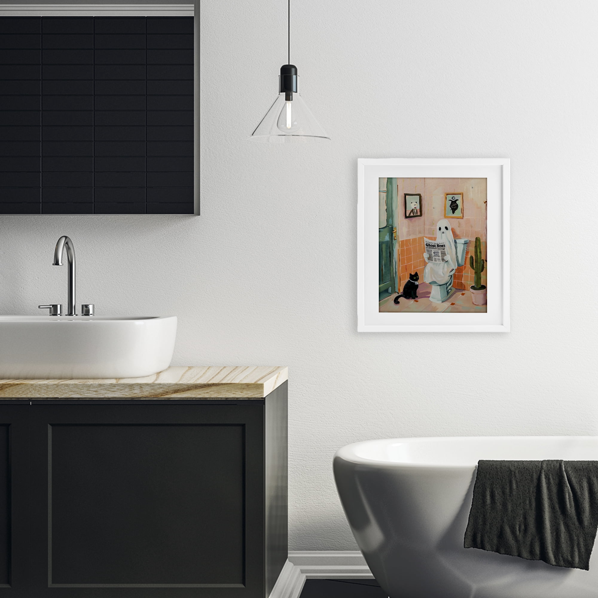 Stupell Industries Ghost Reading Newspaper White Framed Print Under Glass, design by The Prints Vibe