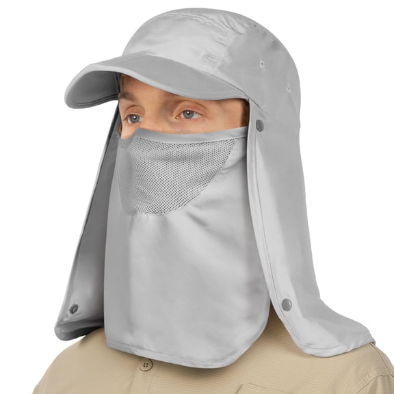 Fishing Sun Hat with Neck Flap for Men Women UPF 50 UV Protection Head Cover, Outdoor Bush Bucket Cap with Face Covering for Hiking Running Mowing Farming, Light Grey