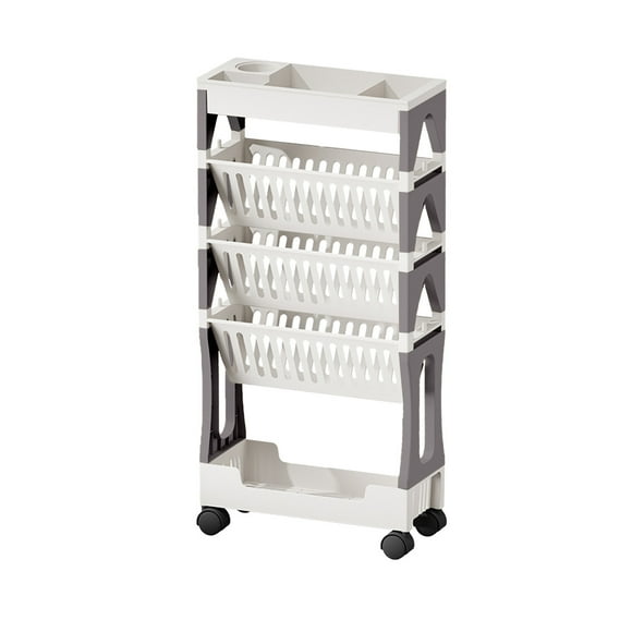 Dvruxg 5 Tier Rolling Utility Cart, Book Cart with Wheels, Office Book Carts with Divided Top Shelf for Organizing Books and Supplies in Home, Office, Classroom