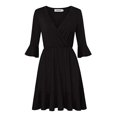 thumbnail image 3 of Women's Wrap Dress Fall 3/4 Sleeve Tunic Short Dresses Formal Skater Party Dress Black Small, 3 of 9