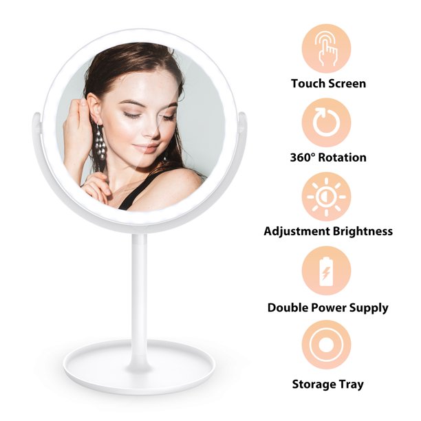 Makeup Mirror Led Lighted Vanity Mirror 3 Levels Brightness Adjustment 360 Degree Rotation Touch Screen Beauty Cosmetic Mirror Detachable Base Home Dormitory Travel Countertop Usb Batteries Powered Walmart Com Walmart Com