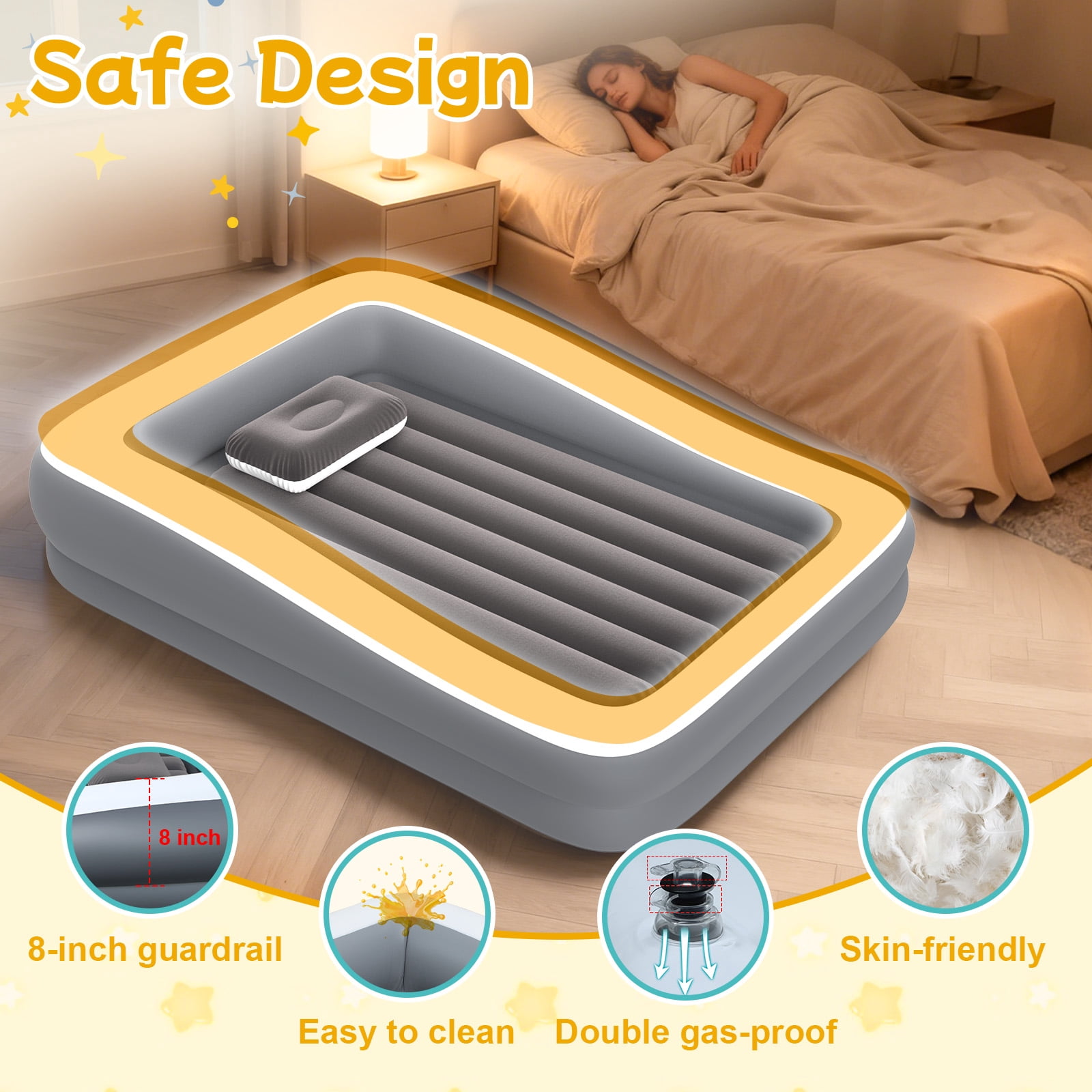 Small 2-in-1 Inflatable Travel Bed with Tent, Portable Compact Air Mattress with Safety Sides for Outdoor, 67 inch, 1 Set