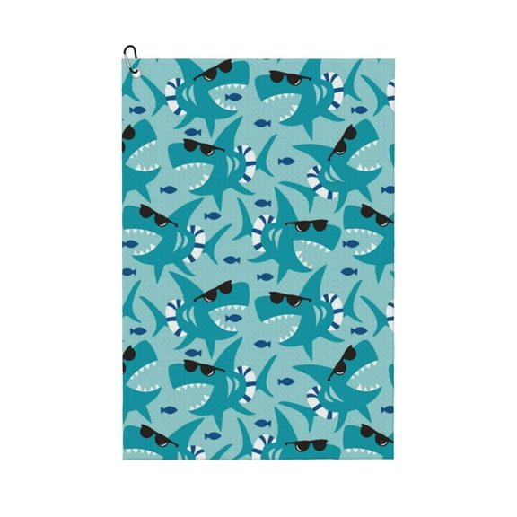 Golf Towels for Golf Bags For Men Women - Shark Wearing Sunglasses 24x16in Absorbent Quick Drying Golf Towel for Cleaning Golf Ball Club Golf Bag Accessories with Carabiner